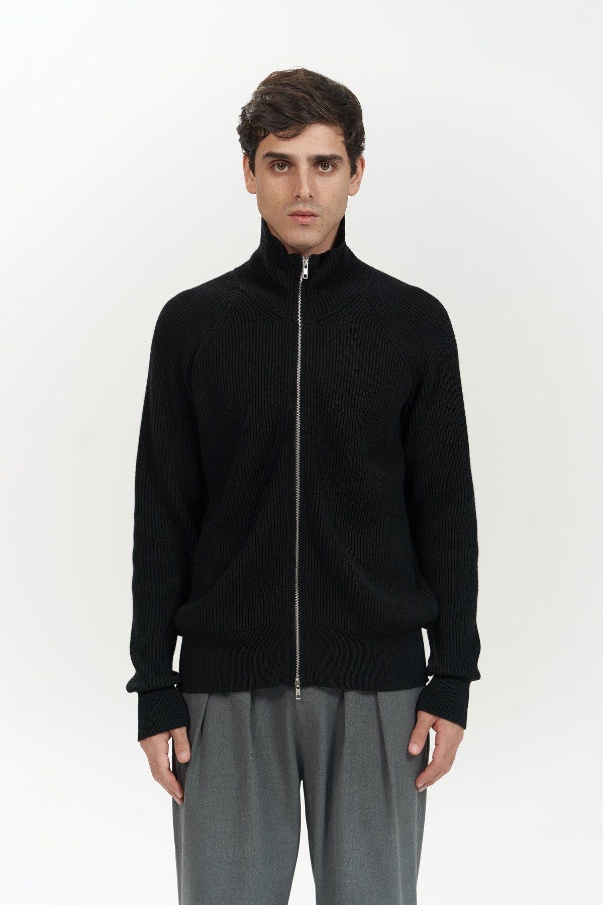 Brock Full Zipper Black Men's Knitwear Sweater