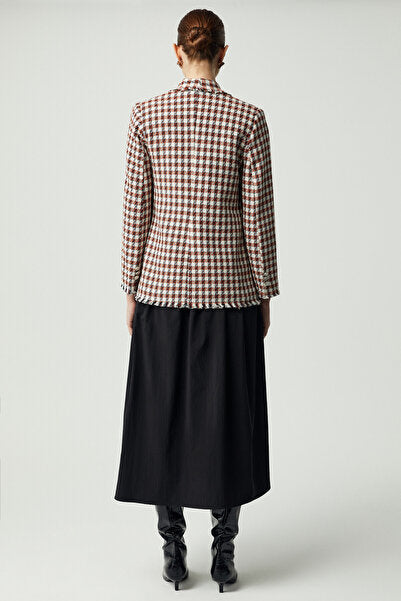 MERAN Women's Jacket Collar Long Sleeve Button Detailed Tweed Orange Jacket