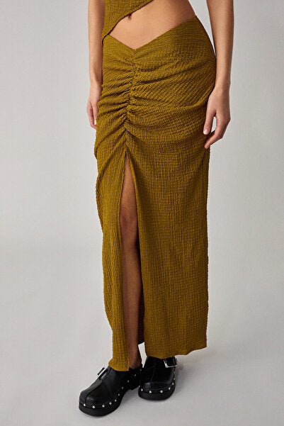 BONIA Women's Slim Fit Knitted Slit Detailed Green Skirt