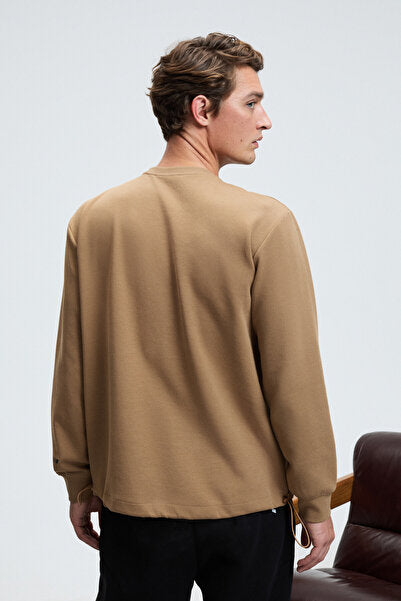 EDMUND Men's Crew Neck Mink Sweatshirt with Sleeve Printed Skirt and Elastic and Stopper