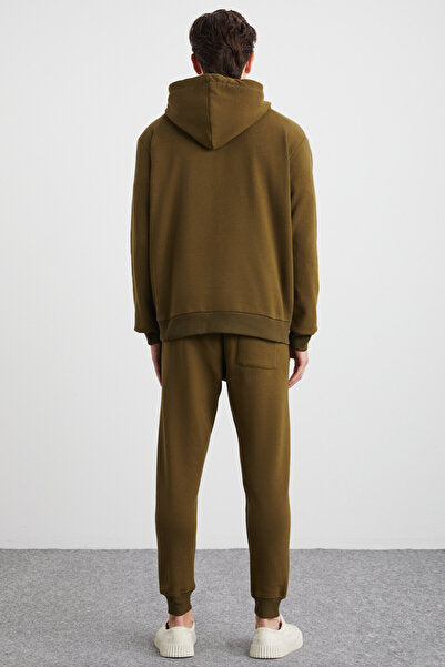 Hakone Men's Organic Cotton Fleece Inside Ribbed Pocket Jogger Khaki Sweatpants