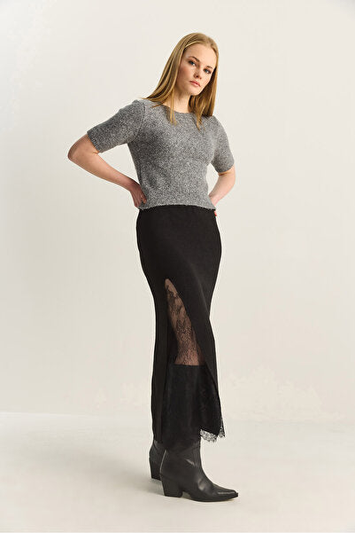 Women's Lace Detailed Slit Maxi Knitwear Skirt TE251007 60283916