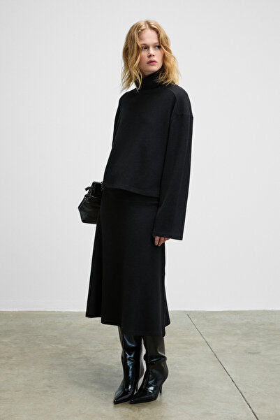 SERTRE Women's Midi Length Black Skirt with Soft and Flexible Fabric