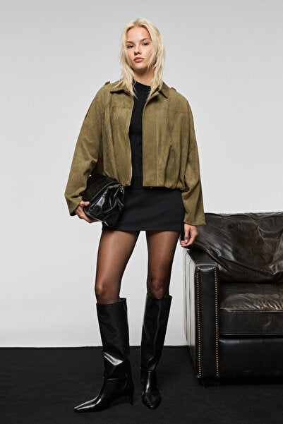 QUERIDA Women's Round Neck Braided Regular Fit Knitwear Black Sweater