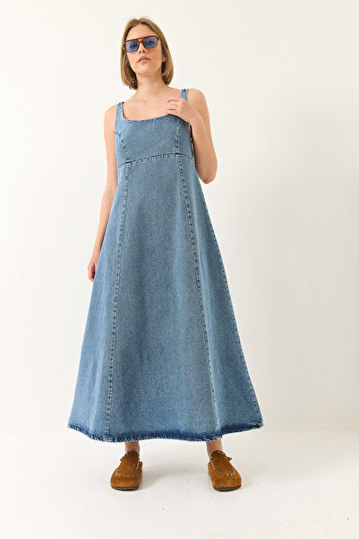 Women's Wide Collar Strap Flared Denim Dress 6069 60281038