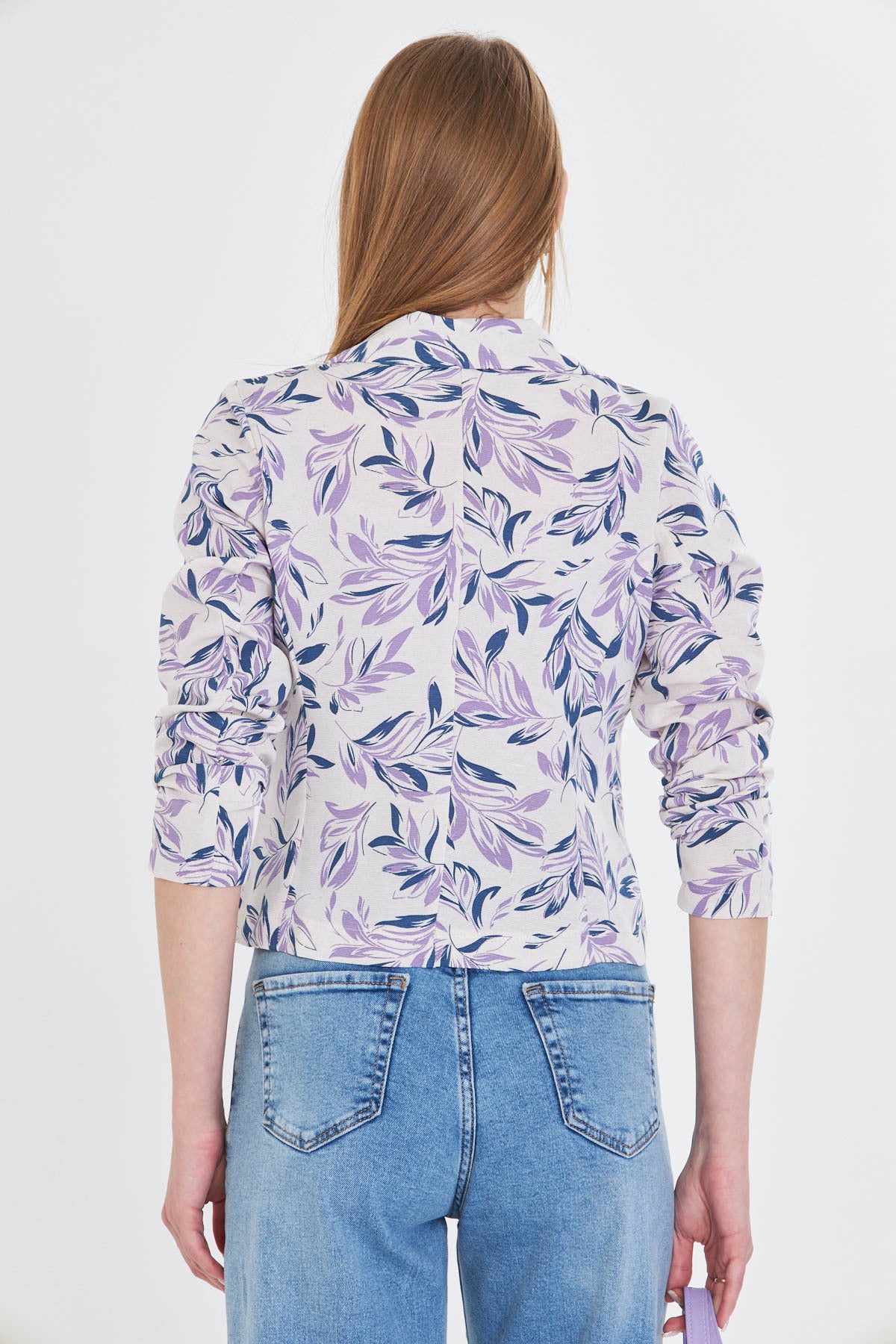 Women's Light Lilac Double Breasted Collar Patterned Crop Jacket ARM-24Y001058