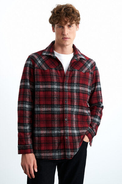 Allenı Men's Cotton Shirt Collar Relaxed Lumberjack Red Shirt