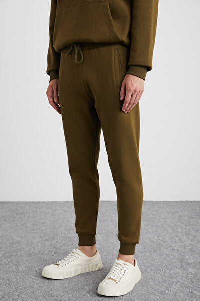 Hakone Men's Organic Cotton Fleece Inside Ribbed Pocket Jogger Khaki Sweatpants