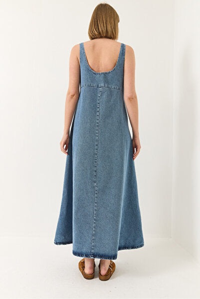 Women's Wide Collar Strap Flared Denim Dress 6069 60281038