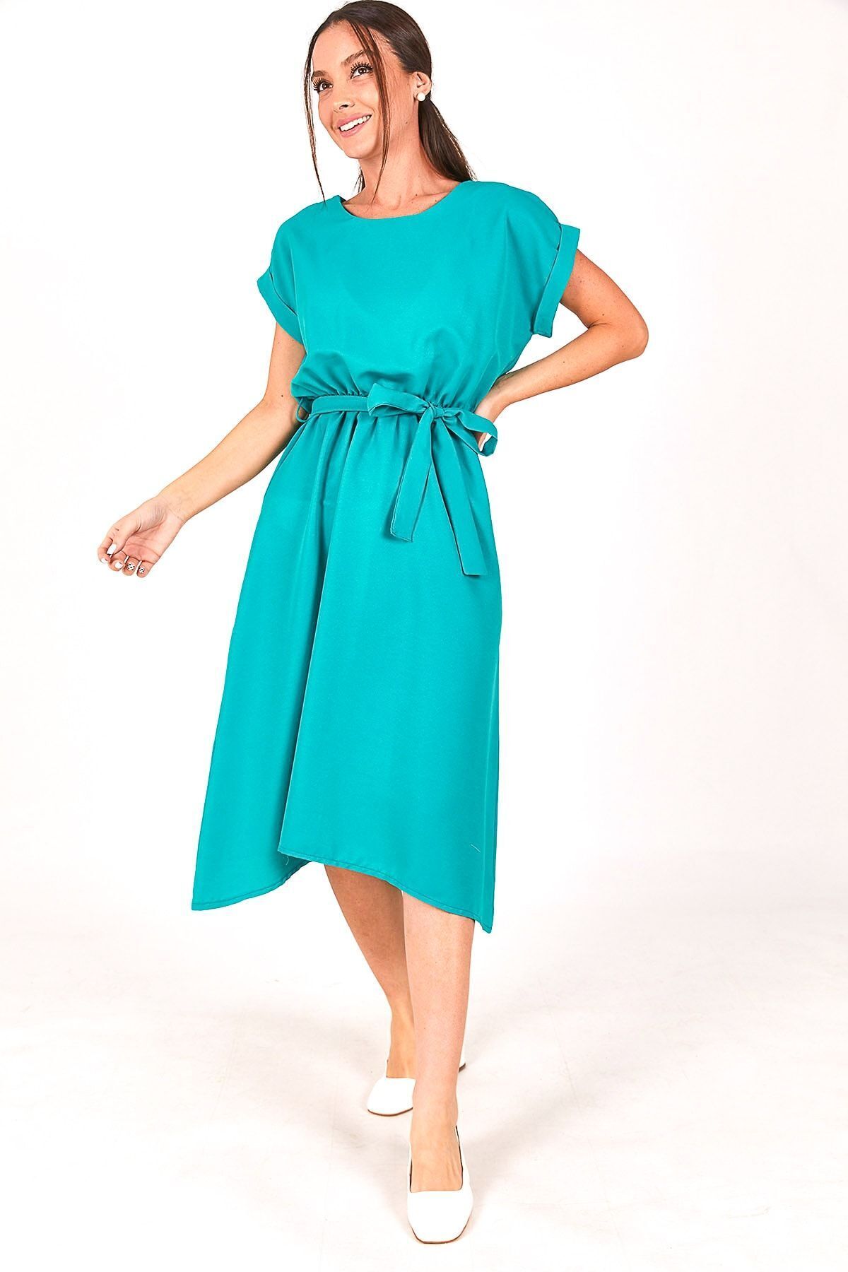 Women's Turquoise ELASTIC WAIST DRESS ARM-18Y001120