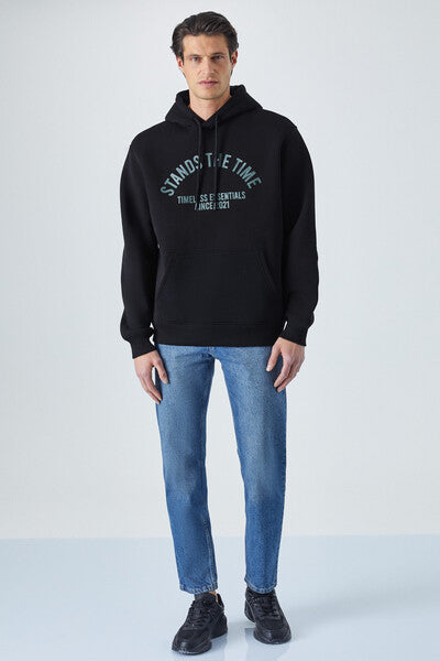 WULF Men's Organic Fabric Fleece Inside Soft Kangaroo Pocket Hooded Black Sweatshirt