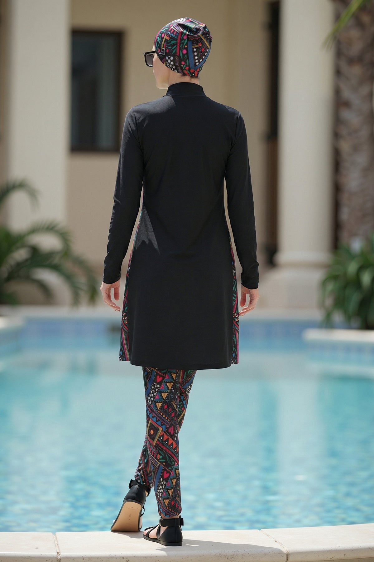 3-Piece Set (Bonnet-Top-Bottom) Dominant Neckline Patterned Bottom Collar Burkini Fast Drying Hijab Swimsuit