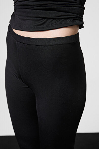 LORELIS Women's Stretchy Fabric Wide Leg Black Trousers with Stitching Detail