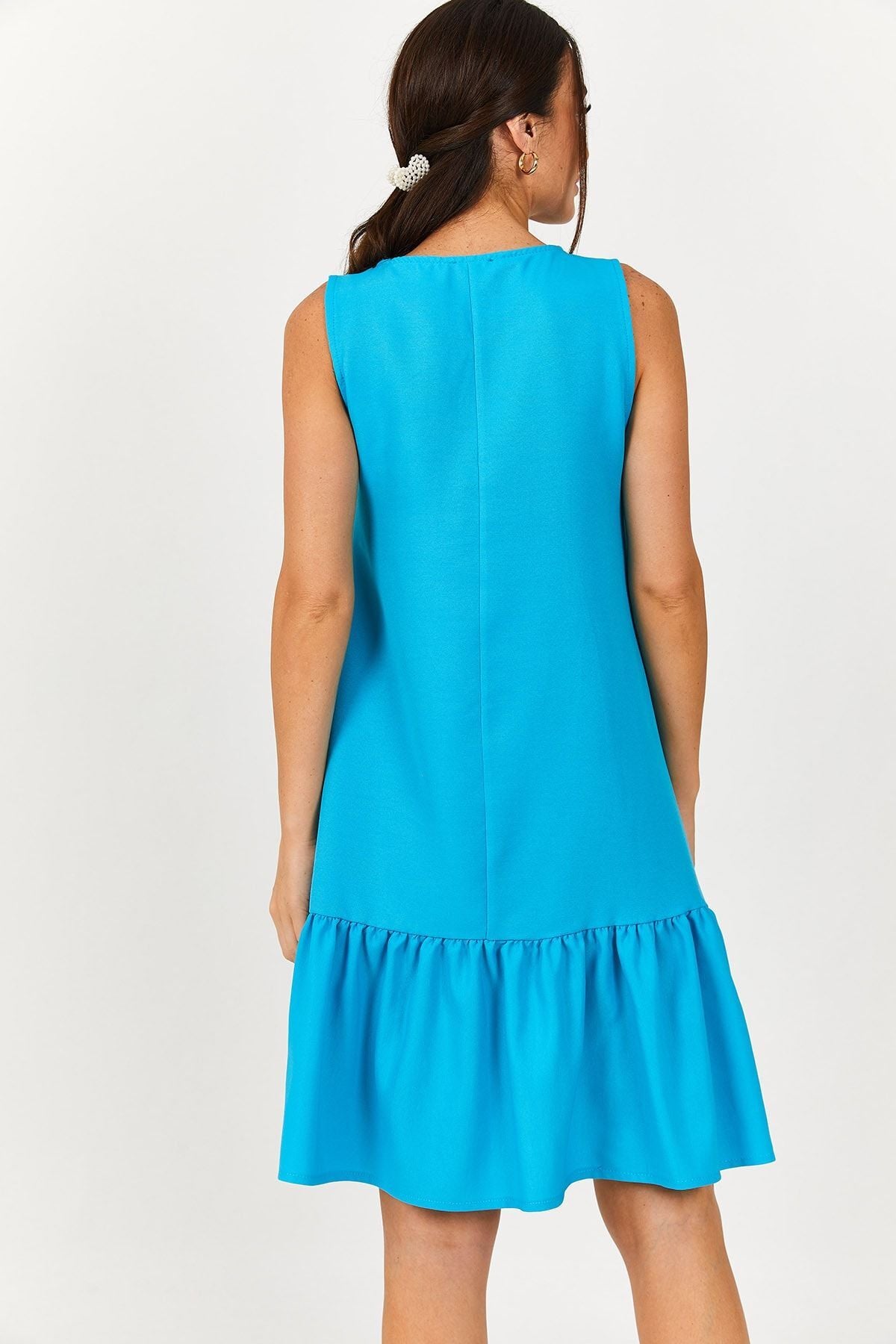 Women's Turquoise Sleeveless Skirt Ruffle Dress ARM-18Y001156