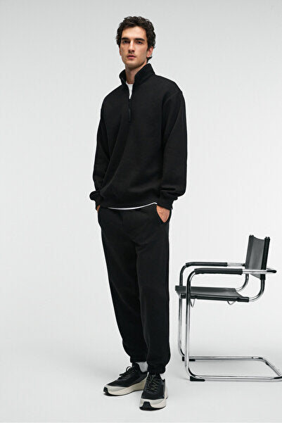 ANSEL Men's Elastic Slim Leg Three Pocket Soft Organic Cotton Black Sweatpants