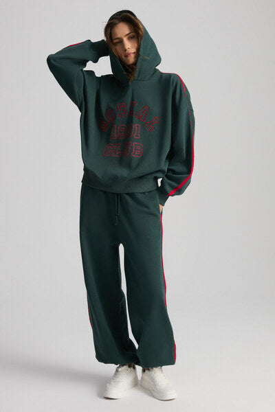 Possıbılity Women's Embroidered Printed Hooded Green Sweatshirt