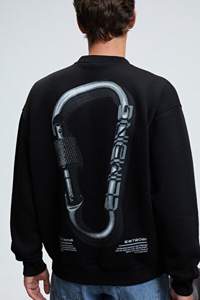 ALDEN Men's Round Neck Chest and Back Printed Relaxed Fit Black Sweatshirt