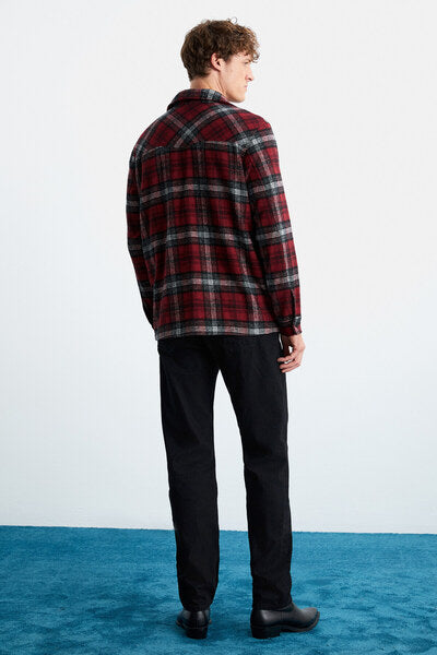 Allenı Men's Cotton Shirt Collar Relaxed Lumberjack Red Shirt