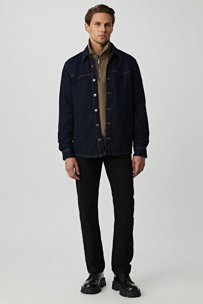 Borna Men's Rinse Denim Comfortable Wide Cut Jacket Look Navy Blue Jacket