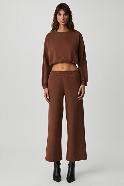 Dewanna Women's Long Sleeve Crop Bitter Brown Tracksuit Set