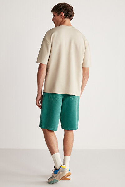 Artur Men's Thick Special Textured Fabric Beige T-shirt with Pockets