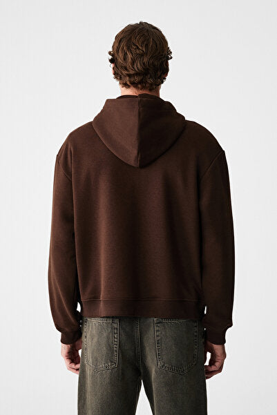 ASHBY Men's Hooded Zipper Pocket Cord Boxy Mold Bitter Brown Sweatshirt