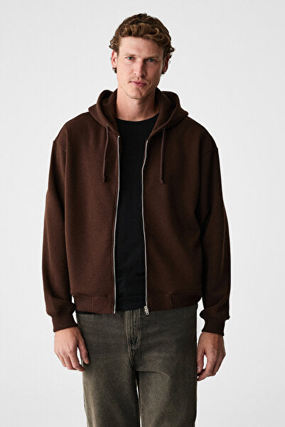 ASHBY Men's Hooded Zipper Pocket Cord Boxy Mold Bitter Brown Sweatshirt
