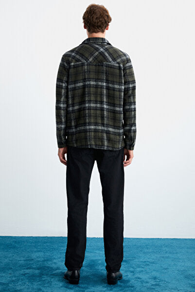 Allenı Men's Cotton Shirt Collar Relaxed Lumberjack Khaki Shirt