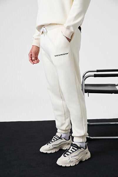 MARSHALL Men's Cotton Embroidered Relaxed Ecru Tracksuit Set