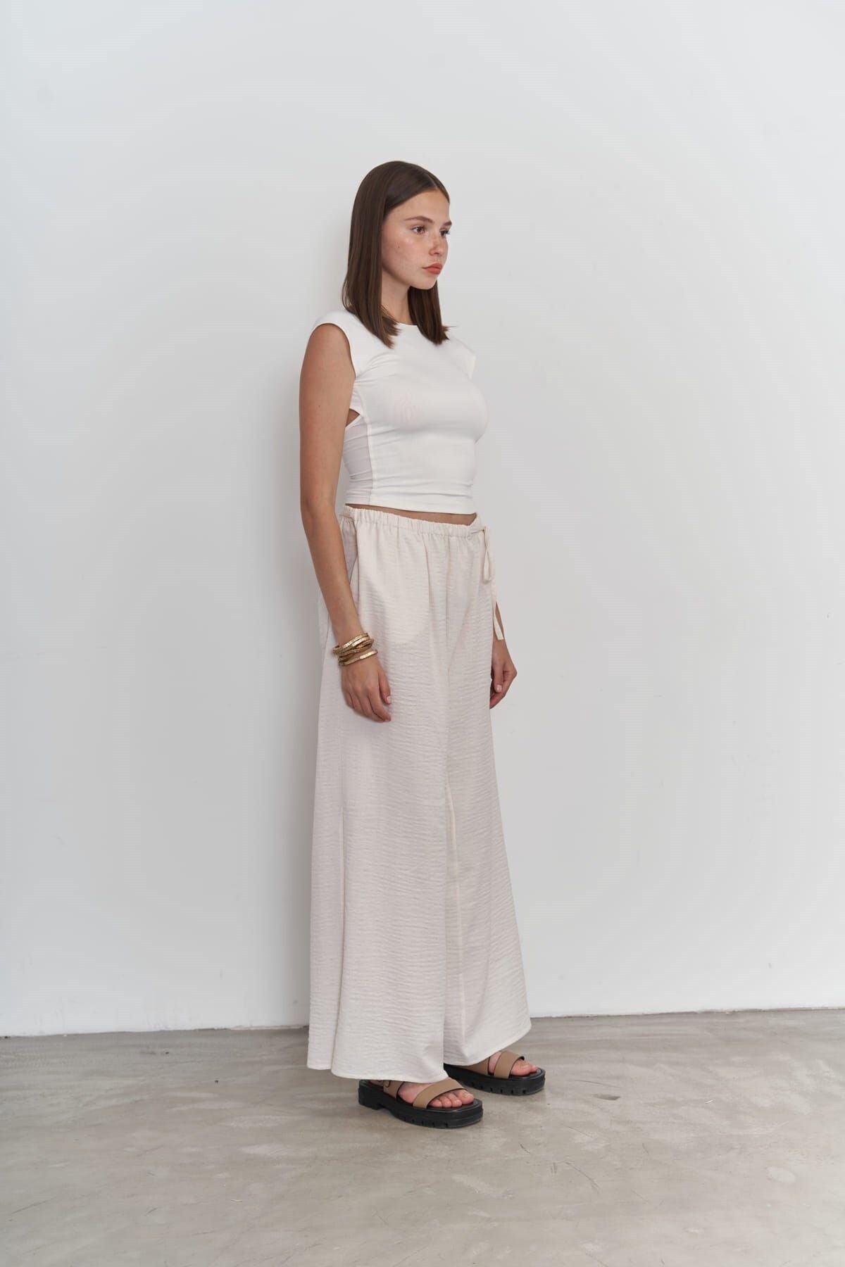 Harmony Side Tie Ecru Trousers