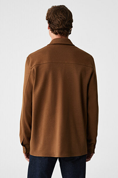 MAZE Men's Special Textured Thick Fabric Dark Mink Jacket with Pockets and Snap Fasteners