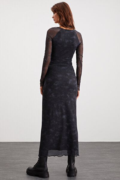 Beulah Women's Maxi Length Elastic Waist Tulle Dark Gray Skirt