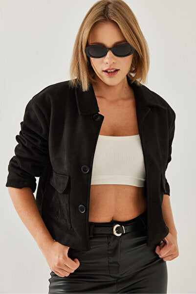 Women's Double Pocket Buttoned Suede Jacket 2499 60451011