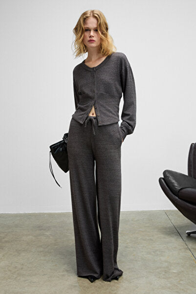 CLARITA Women's Soft and Flexible Fabric Buttoned Crop Dark Gray Cardigan