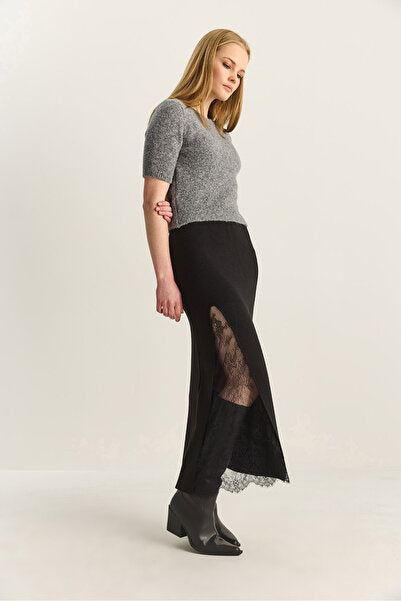 Women's Lace Detailed Slit Maxi Knitwear Skirt TE251007 60283916