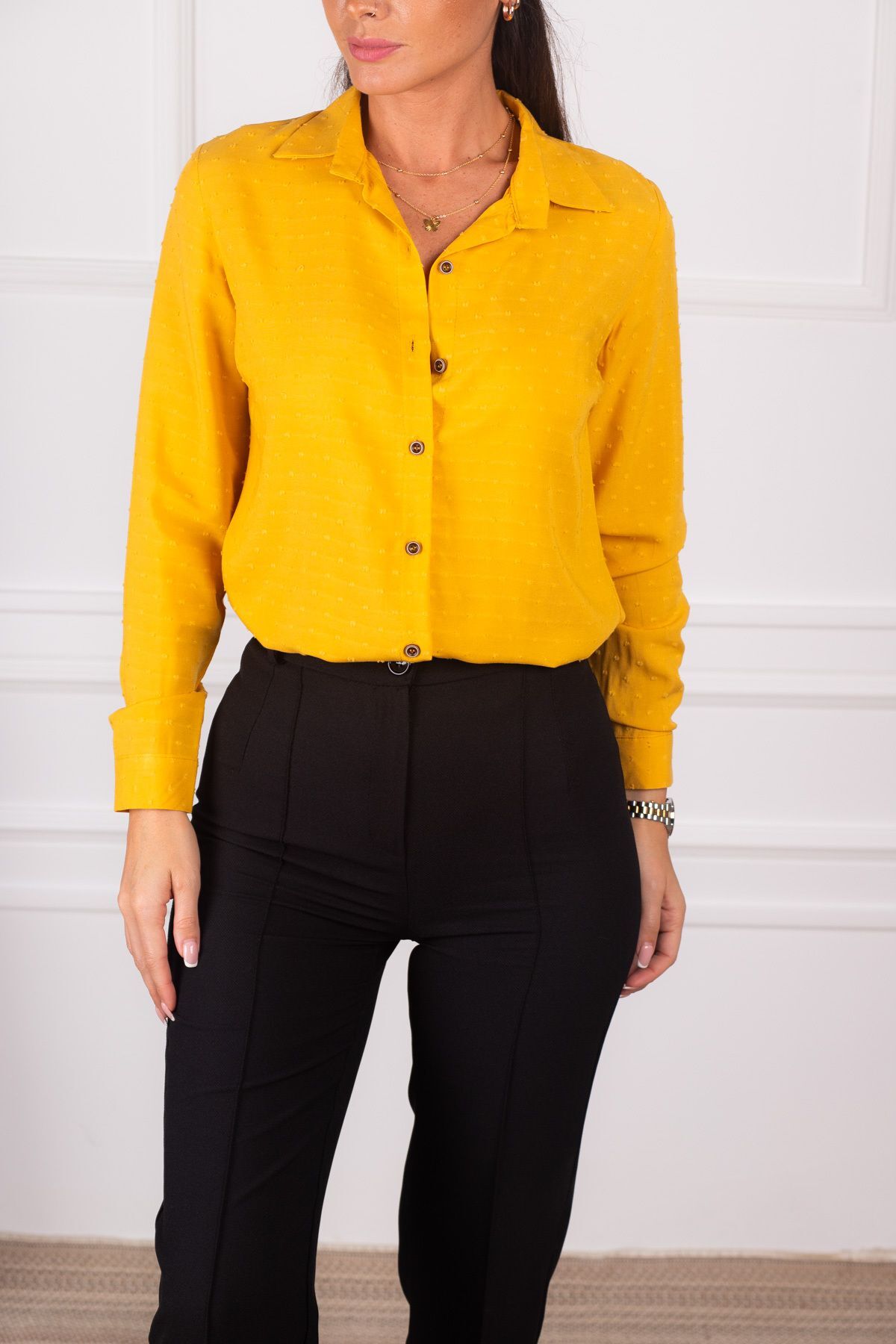 Women's Yellow Patterned Long Sleeve Shirt ARM-24K001023