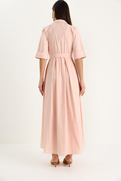 Women's Pleated Skirt, Pocket Detail, Belted Poplin Midi Dress 8441 60283445