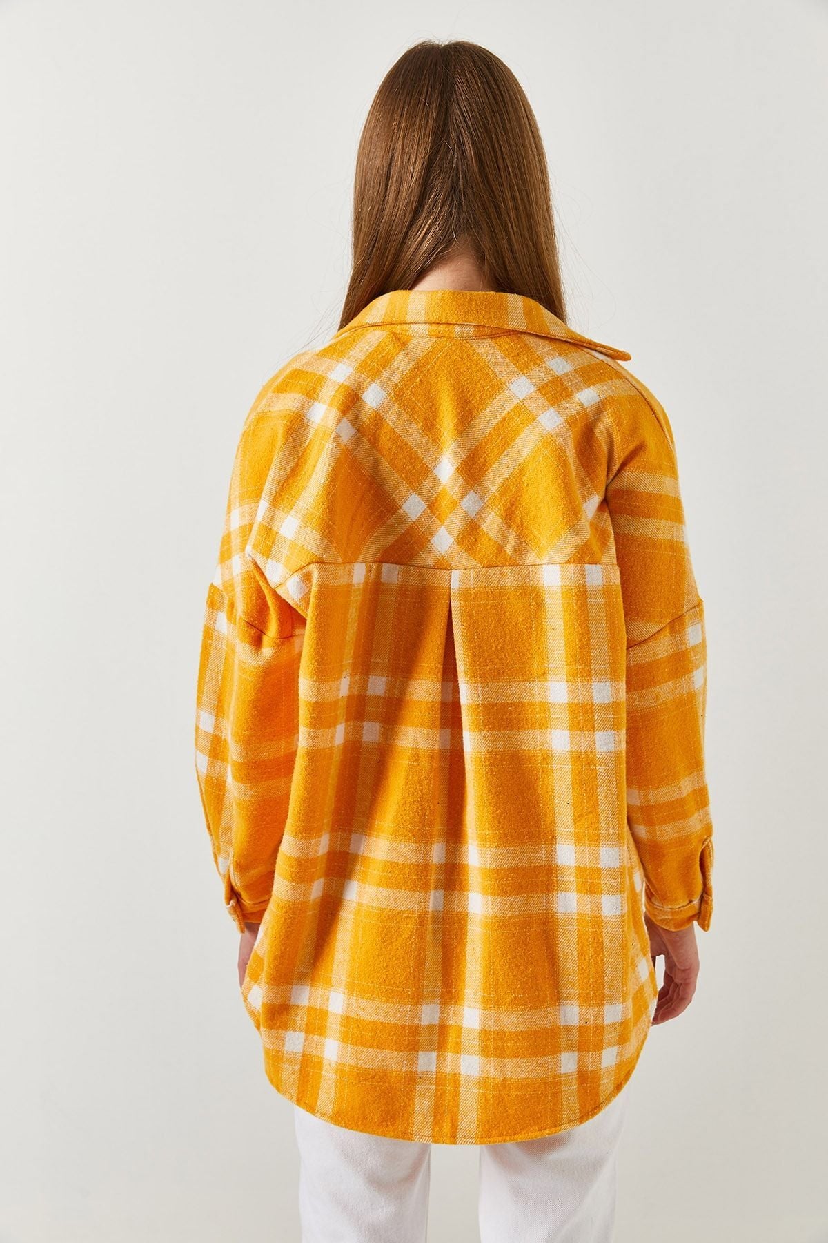 Women's Yellow Plaid Pattern Oversize Pocket Shirt ARM-22Y001199