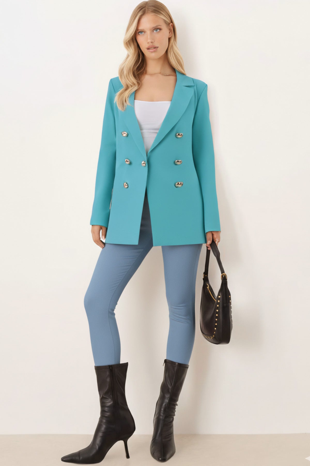 Women's Turquoise Buttoned Jacket ARM-20K001151