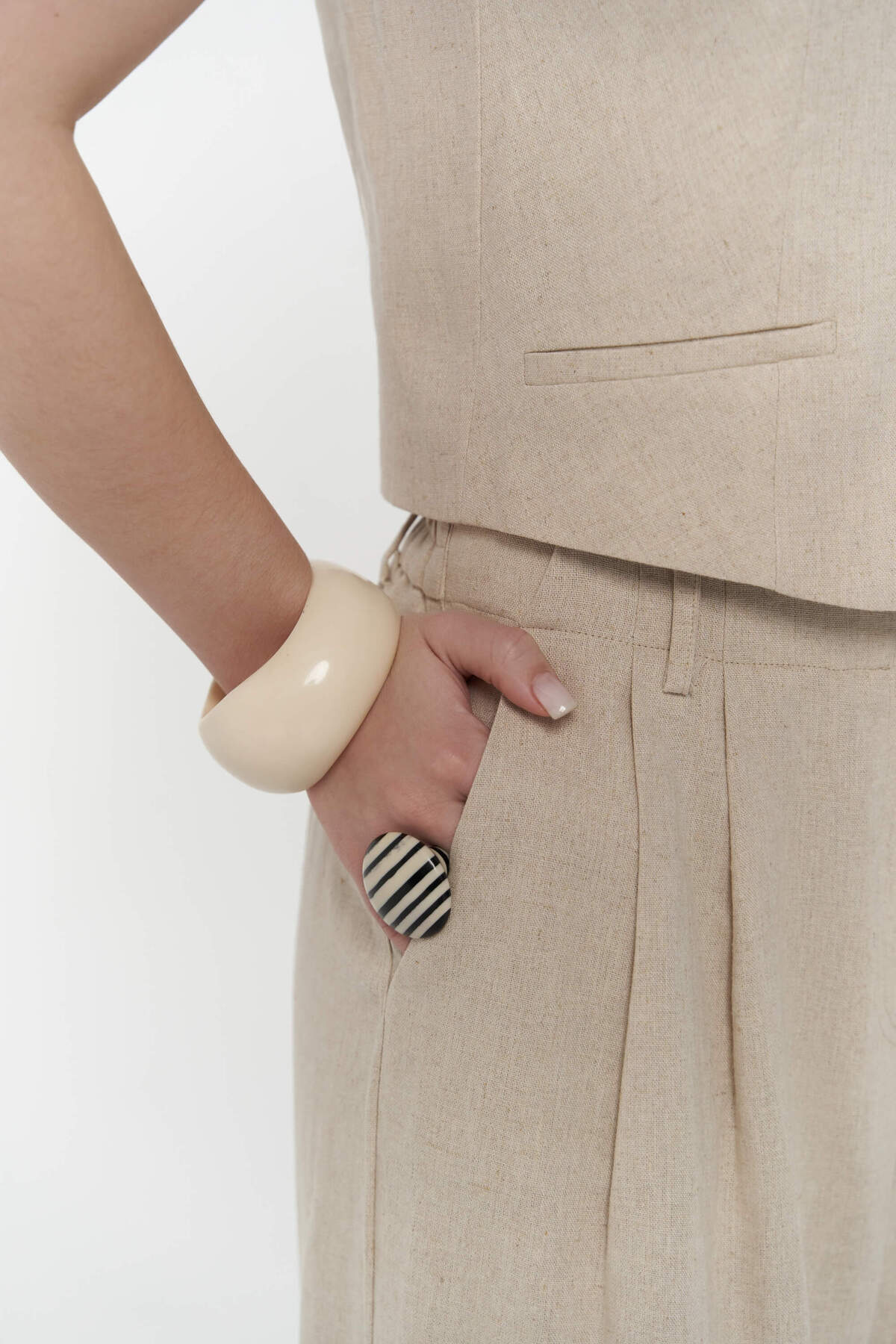 Anka Linen Beige Vest Trousers Set