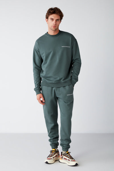 Marshall Men's Cotton Embroidered Relaxed Dark Green Tracksuit Set