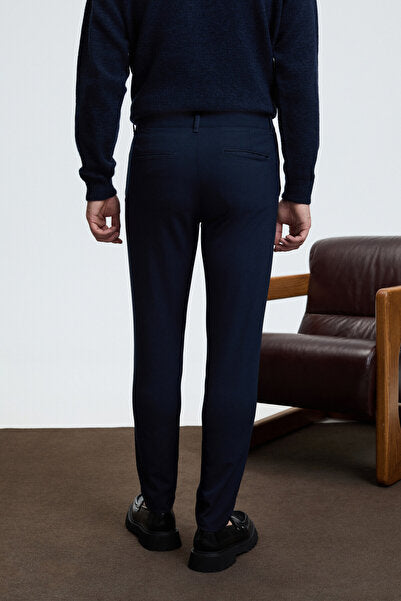 CRUDO Men's Regular Fit Woven Navy Blue Trousers with Side and Back Pockets and Zipper