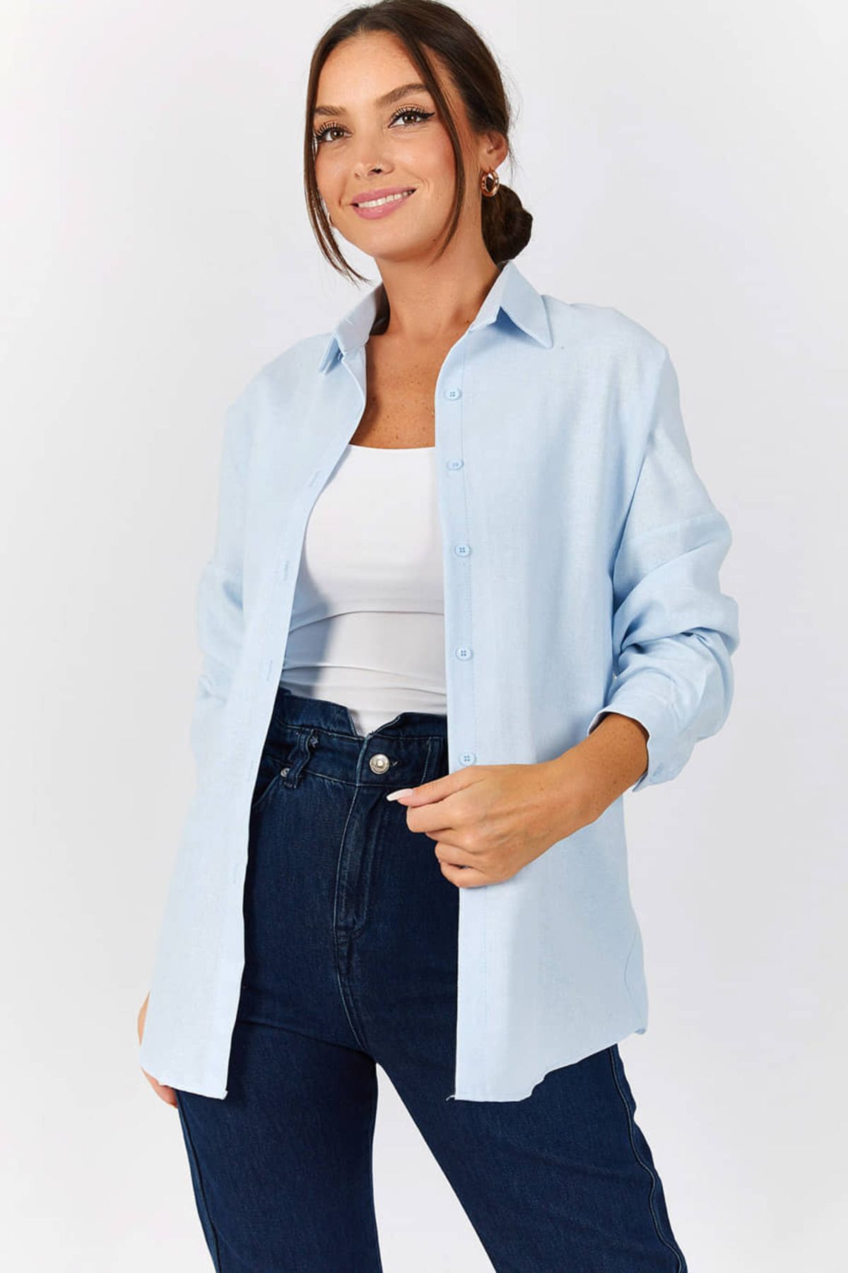 Women's Baby Blue Oversize Long Basic Shirt ARM-22Y001118