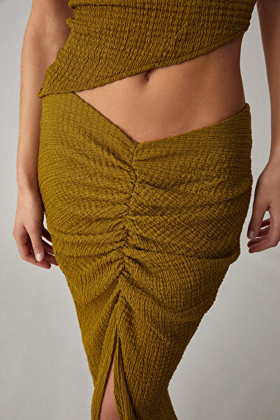 BONIA Women's Slim Fit Knitted Slit Detailed Green Skirt