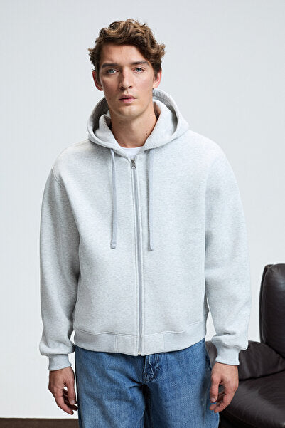 ASHBY Men's Hooded Zipper Pocket Drawstring Regular Fit Grimelange Sweatshirt