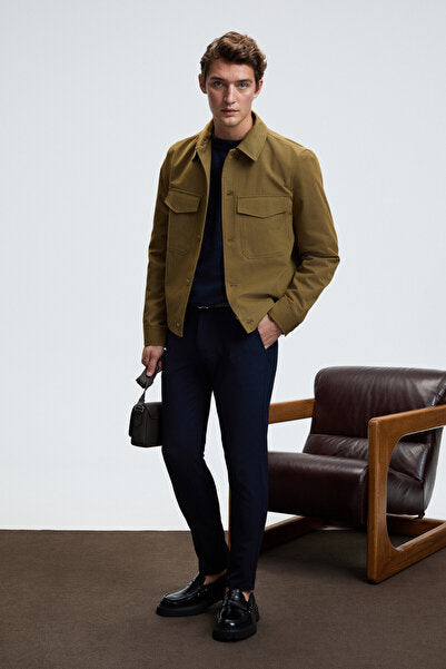 CRUDO Men's Regular Fit Woven Navy Blue Trousers with Side and Back Pockets and Zipper