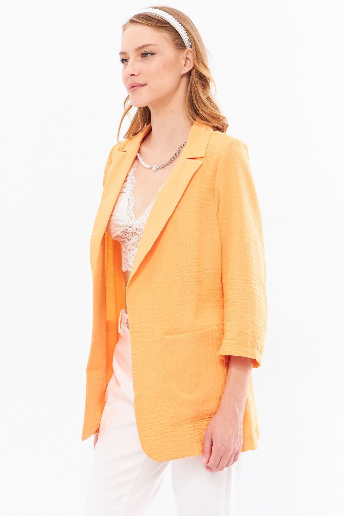 Women's Salmon Linen Look Oversize Jacket with Pockets ARM-24Y001065