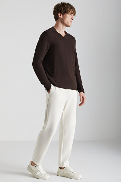 Berthola Men's Patterned Fabric Regular Fit Ottoman Quality Organic Cotton Ecru Sweatpants