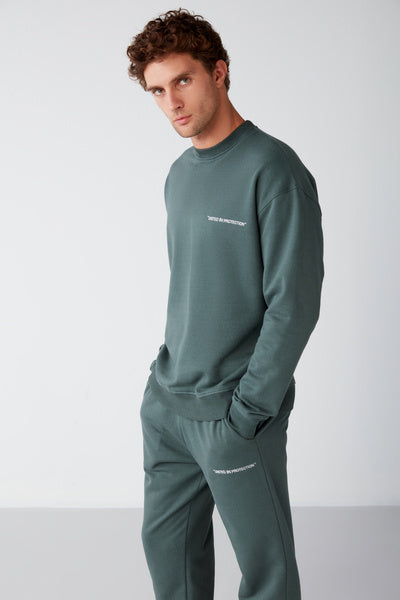 Marshall Men's Cotton Embroidered Relaxed Dark Green Tracksuit Set