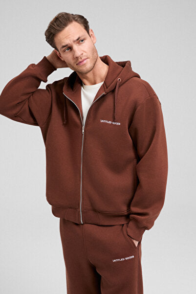 GALLO Cotton Regular Brown Bottom-Top Set with Fleece Inside, Hooded and Elastic Waist, Double Pockets